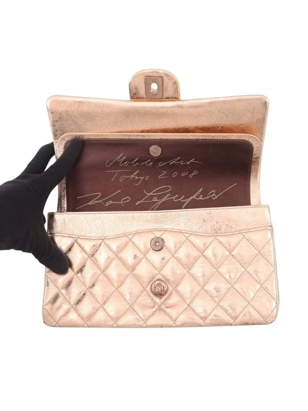 Chanel Chain Shoulder Bag Quilted 25 Double Flap Metallic Calf Leather Mobile